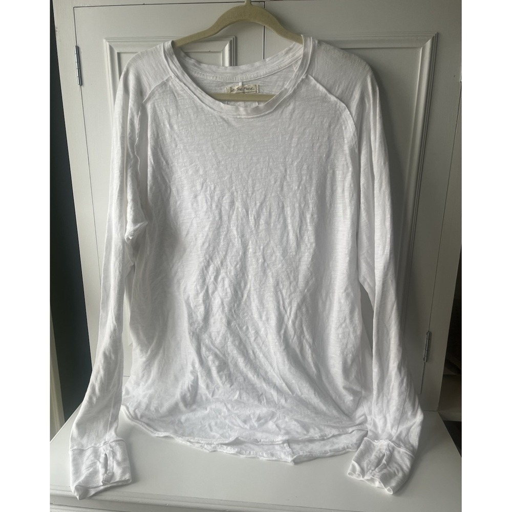 We The Free People White 100% Cotton Raglan Long Sleeve Raw-Hem Boho Oversized M